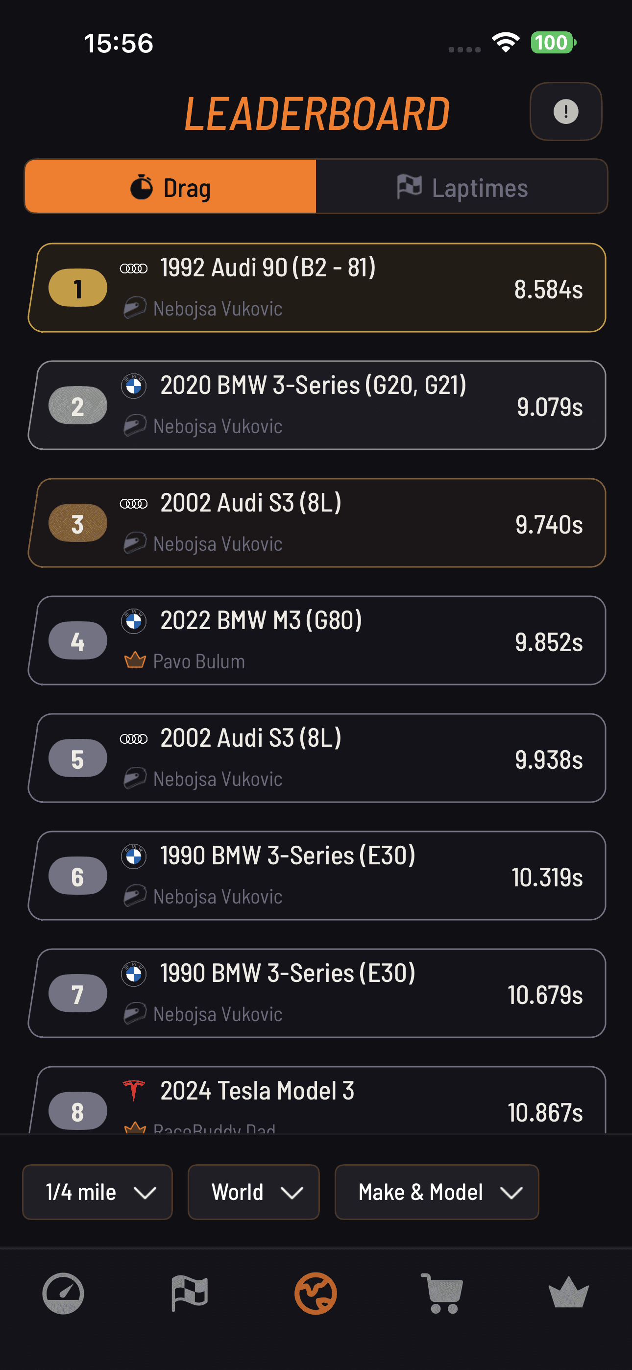 Global drag leaderboard